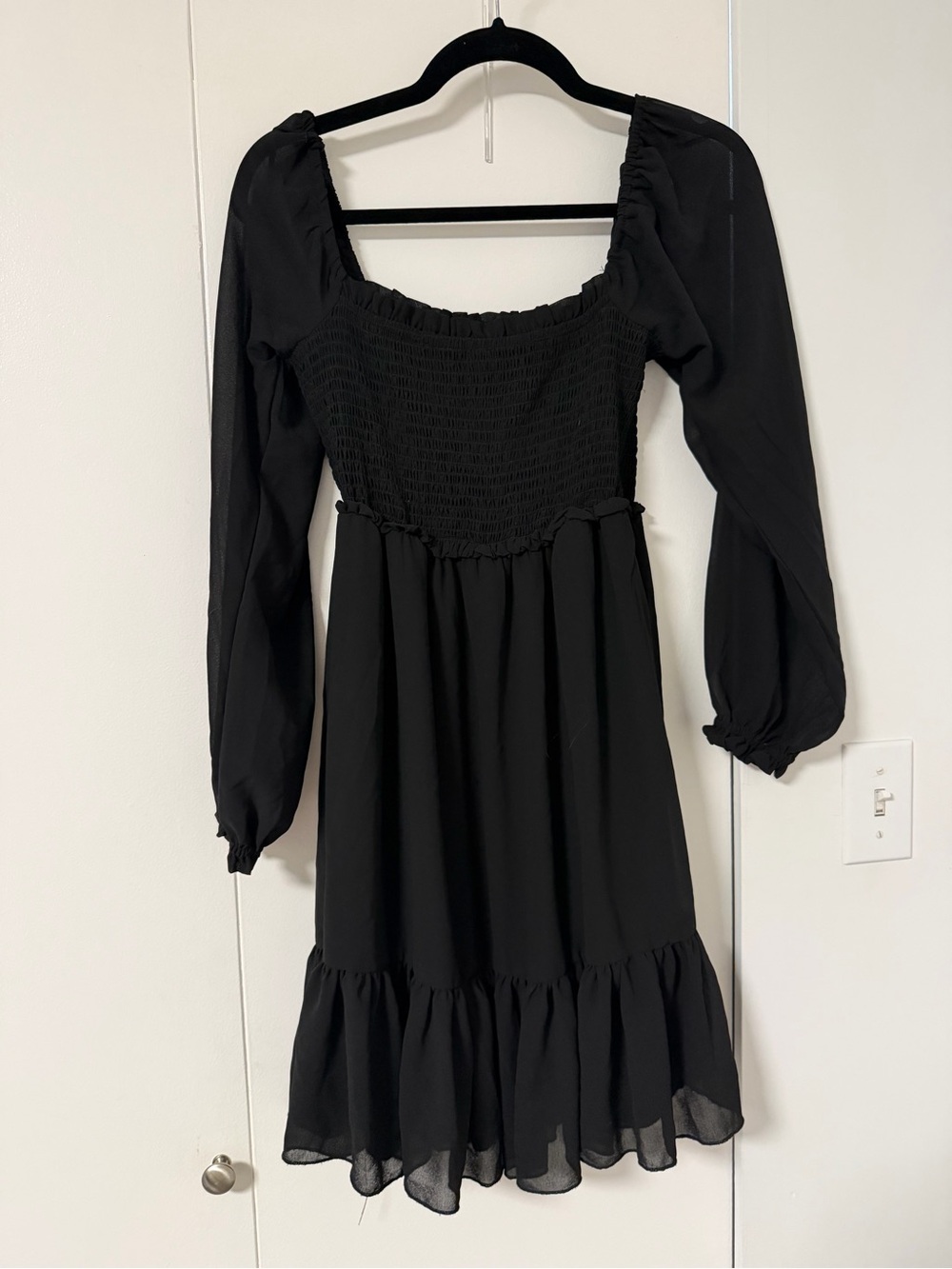Ardene Black Long-Sleeve Smocked Bodice Midi Dress